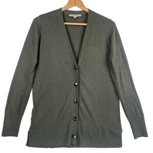 LOFT Cardigan Sweater Women M Olive Green Button Front Long Sleeve